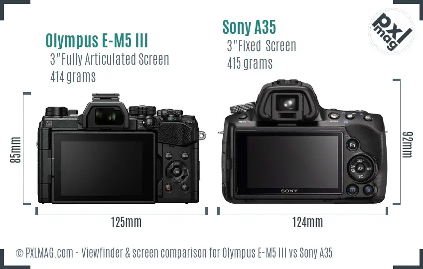 Olympus E-M5 III vs Sony A35 Screen and Viewfinder comparison