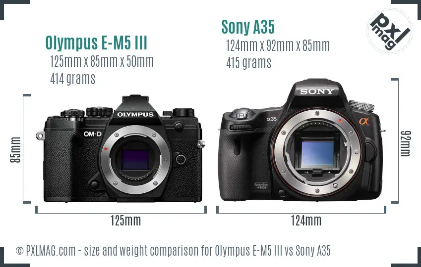 Olympus E-M5 III vs Sony A35 size comparison