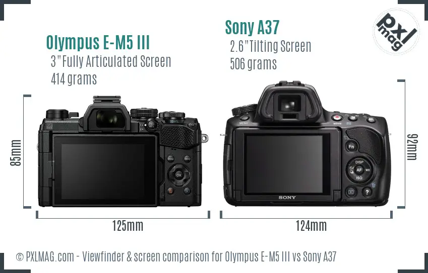 Olympus E-M5 III vs Sony A37 Screen and Viewfinder comparison