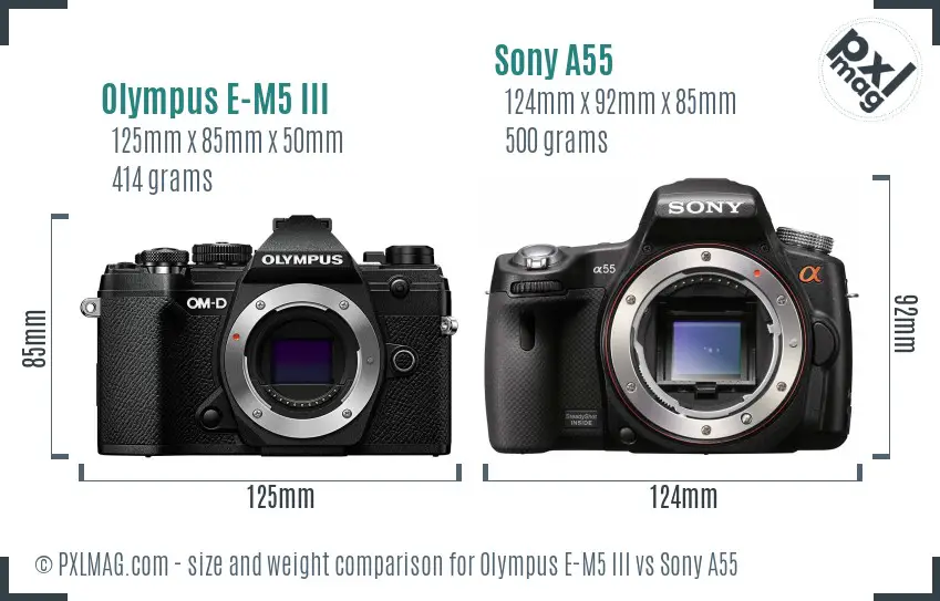 Olympus E-M5 III vs Sony A55 size comparison Olympus E-M5 III vs Sony A55 size comparison