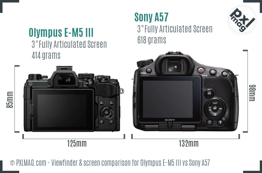 Olympus E-M5 III vs Sony A57 Screen and Viewfinder comparison