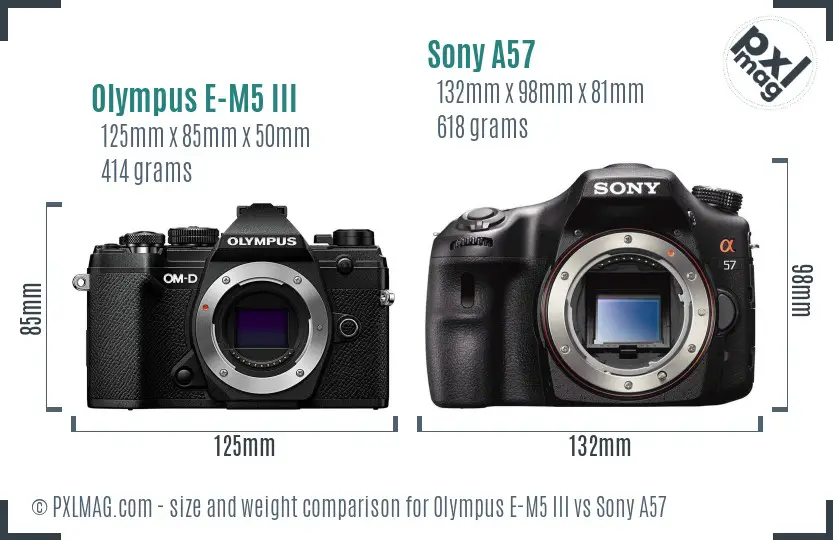 Olympus E-M5 III vs Sony A57 size comparison