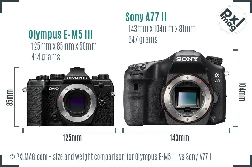 Olympus E-M5 III vs Sony A77 II size comparison