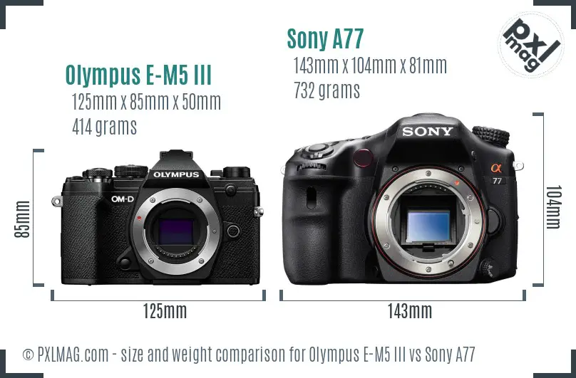 Olympus E-M5 III vs Sony A77 size comparison