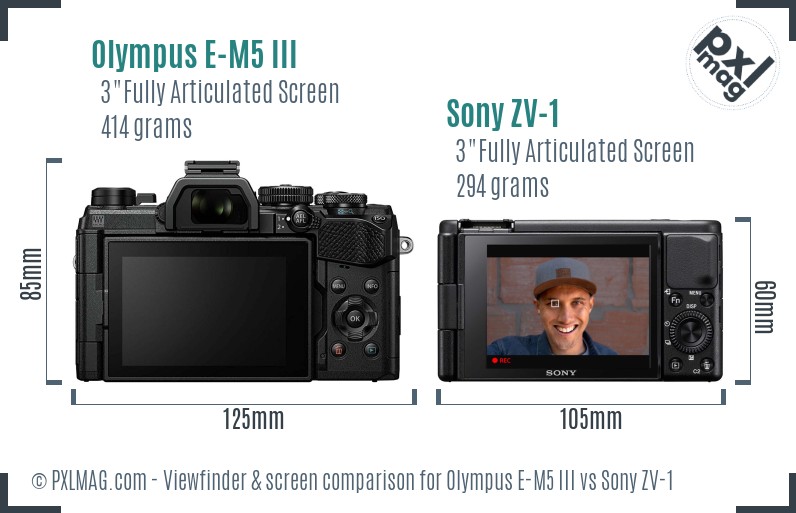 Olympus E-M5 III vs Sony ZV-1 Screen and Viewfinder comparison