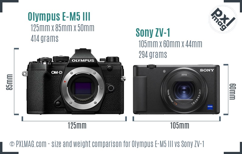 Olympus E-M5 III vs Sony ZV-1 size comparison