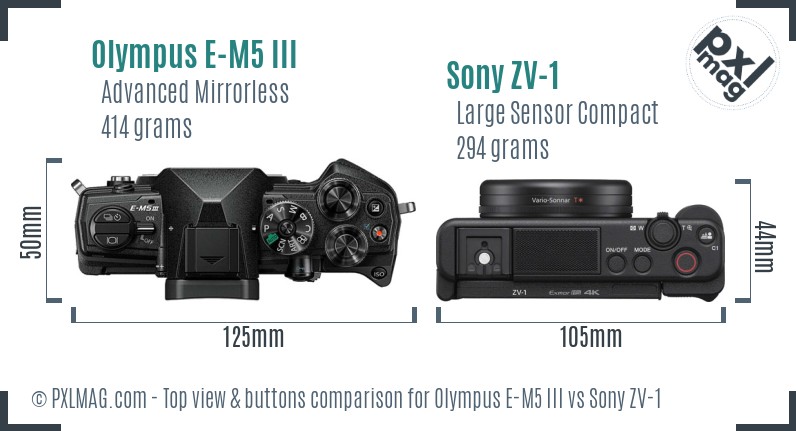 Olympus E-M5 III vs Sony ZV-1 top view buttons comparison