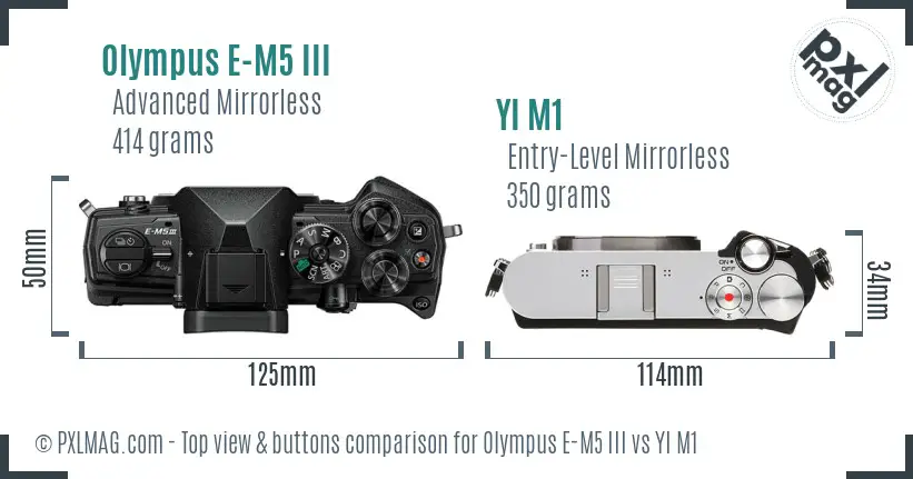 Olympus E-M5 III vs YI M1 top view buttons comparison