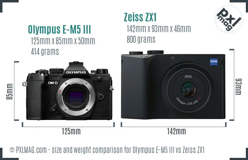 Olympus E-M5 III vs Zeiss ZX1 size comparison