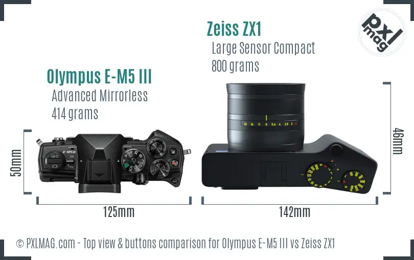 Olympus E-M5 III vs Zeiss ZX1 top view buttons comparison