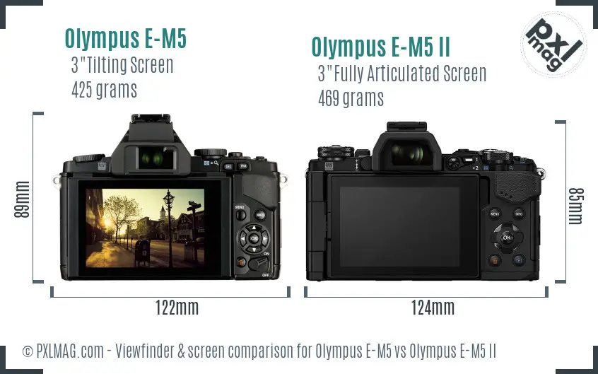 Olympus E-M5 vs Olympus E-M5 II Screen and Viewfinder comparison