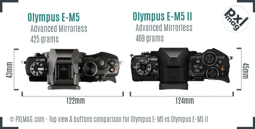 Olympus E-M5 vs Olympus E-M5 II top view buttons comparison