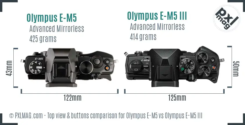 Olympus E-M5 vs Olympus E-M5 III top view buttons comparison