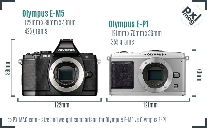 Olympus E-M5 vs Olympus E-P1 size comparison