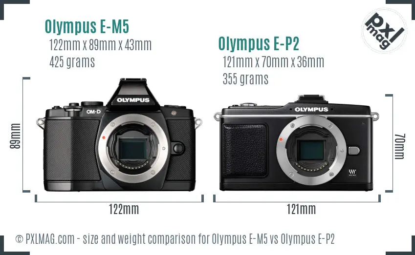 Olympus E-M5 vs Olympus E-P2 size comparison