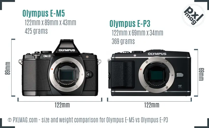 Olympus E-M5 vs Olympus E-P3 size comparison