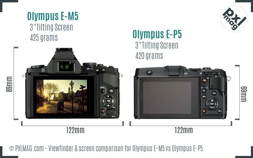 Olympus E-M5 vs Olympus E-P5 Screen and Viewfinder comparison