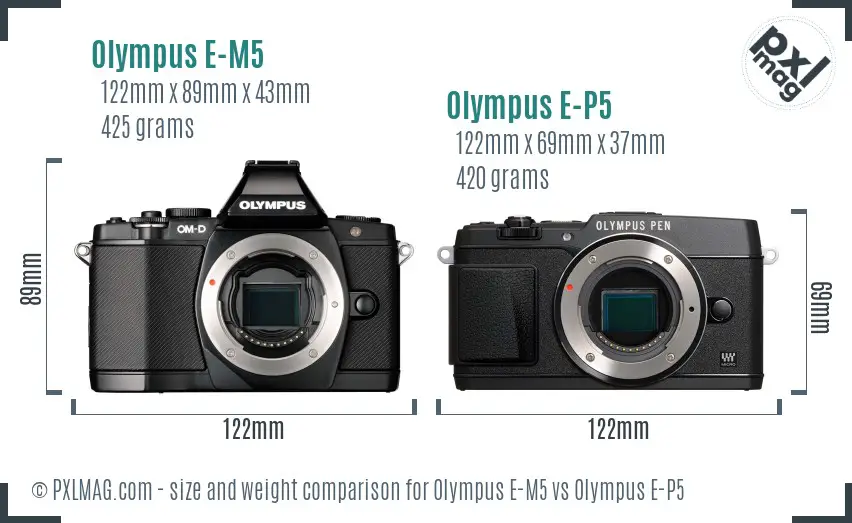 Olympus E-M5 vs Olympus E-P5 size comparison