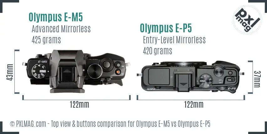 Olympus E-M5 vs Olympus E-P5 top view buttons comparison