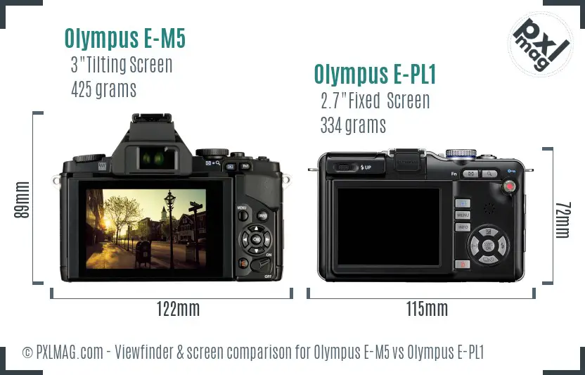 Olympus E-M5 vs Olympus E-PL1 Screen and Viewfinder comparison