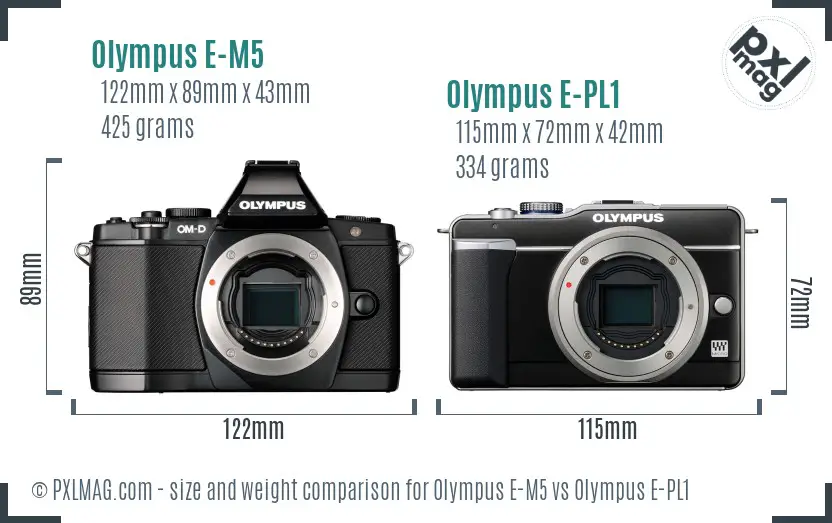 Olympus E-M5 vs Olympus E-PL1 size comparison