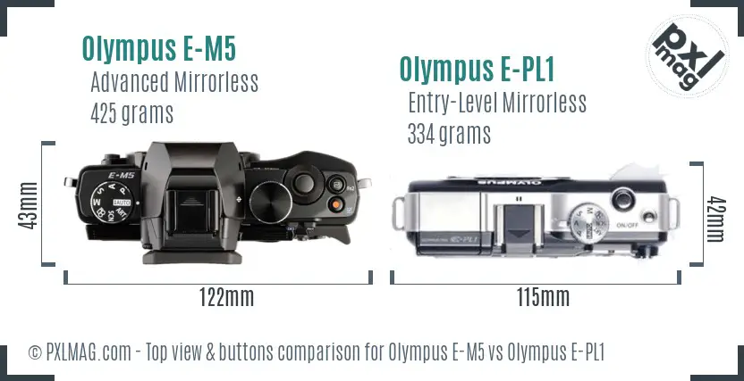 Olympus E-M5 vs Olympus E-PL1 top view buttons comparison