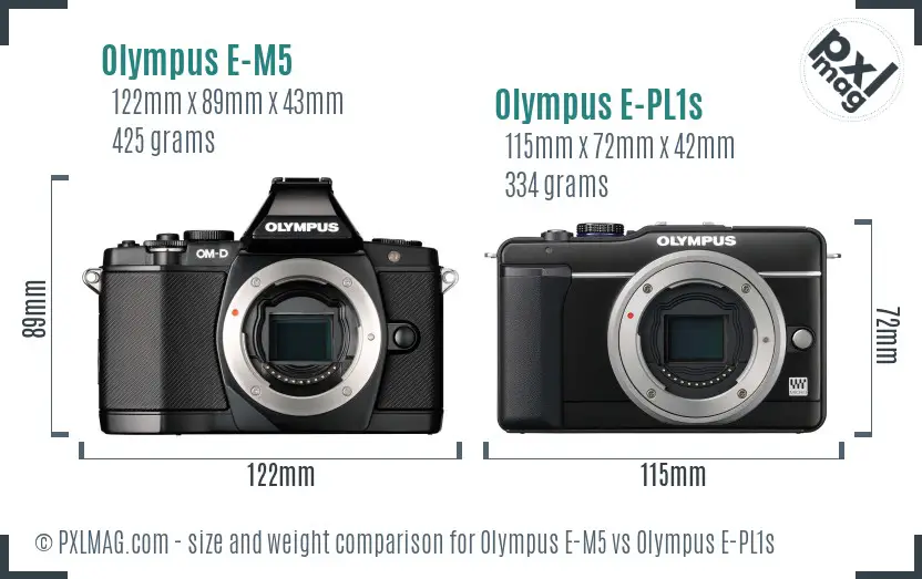 Olympus E-M5 vs Olympus E-PL1s size comparison