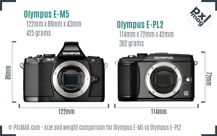 Olympus E-M5 vs Olympus E-PL2 size comparison