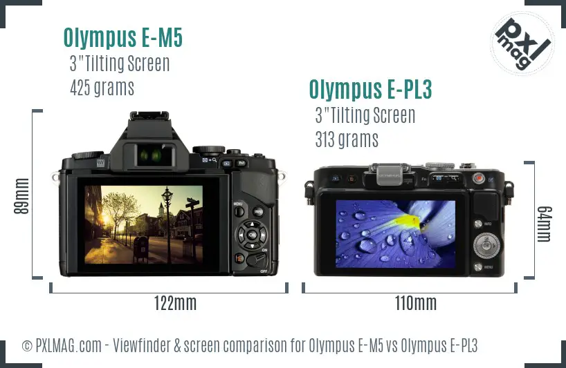 Olympus E-M5 vs Olympus E-PL3 Screen and Viewfinder comparison