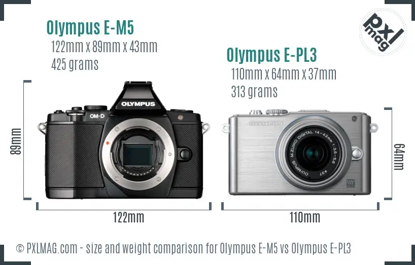 Olympus E-M5 vs Olympus E-PL3 size comparison