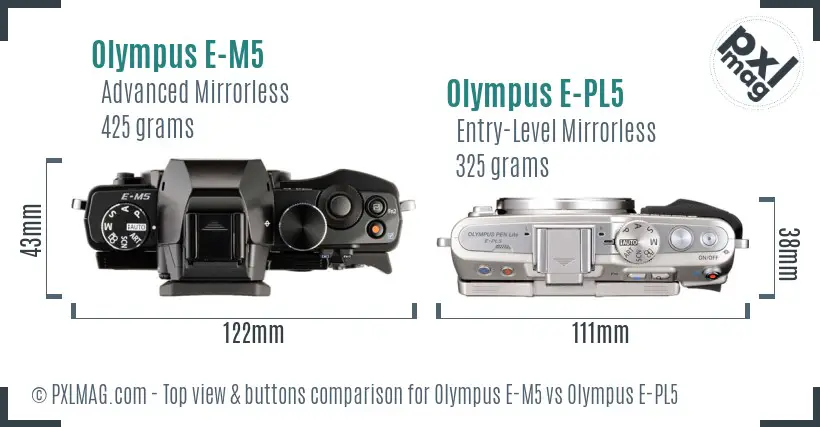 Olympus E-M5 vs Olympus E-PL5 top view buttons comparison