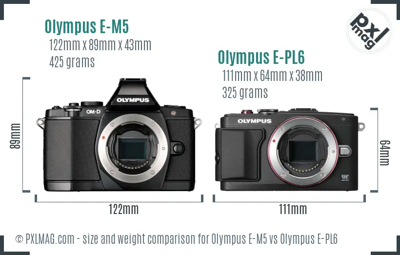 Olympus E-M5 vs Olympus E-PL6 size comparison