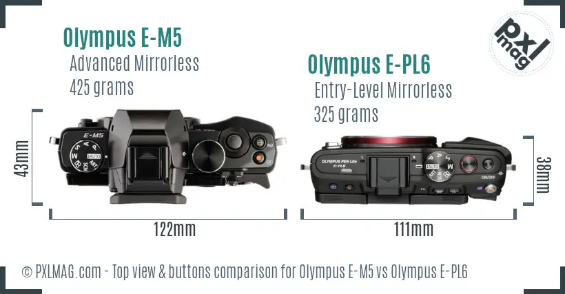 Olympus E-M5 vs Olympus E-PL6 top view buttons comparison