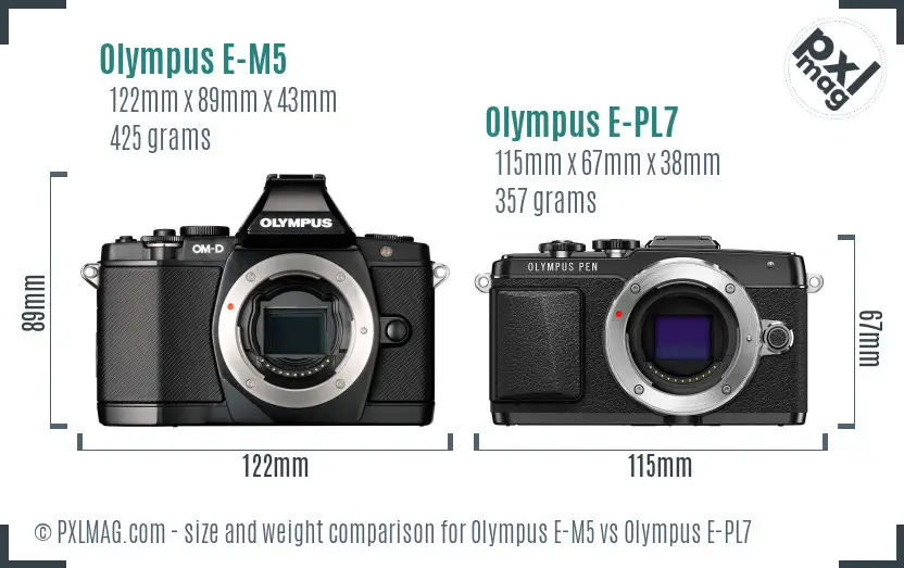 Olympus E-M5 vs Olympus E-PL7 size comparison