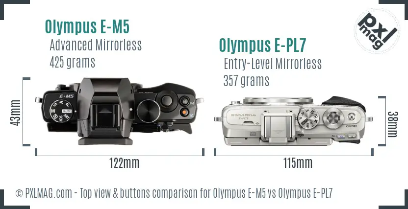 Olympus E-M5 vs Olympus E-PL7 top view buttons comparison