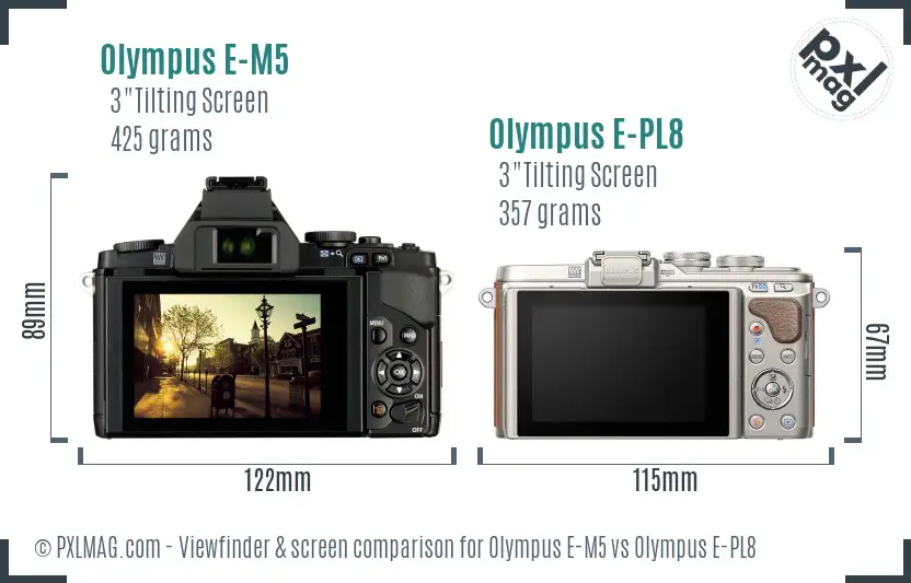 Olympus E-M5 vs Olympus E-PL8 Screen and Viewfinder comparison