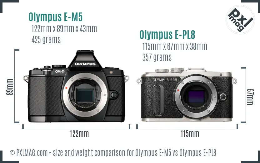 Olympus E-M5 vs Olympus E-PL8 size comparison