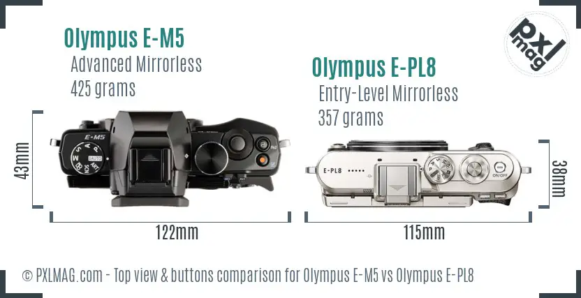 Olympus E-M5 vs Olympus E-PL8 top view buttons comparison