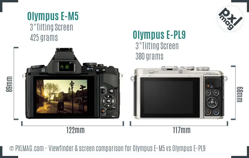 Olympus E-M5 vs Olympus E-PL9 Screen and Viewfinder comparison