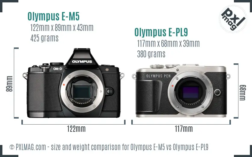 Olympus E-M5 vs Olympus E-PL9 size comparison