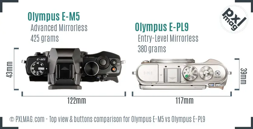 Olympus E-M5 vs Olympus E-PL9 top view buttons comparison