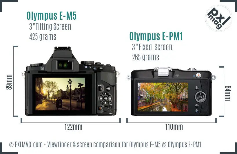 Olympus E-M5 vs Olympus E-PM1 Screen and Viewfinder comparison