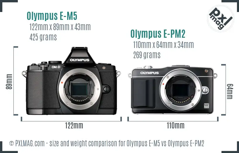 Olympus E-M5 vs Olympus E-PM2 size comparison