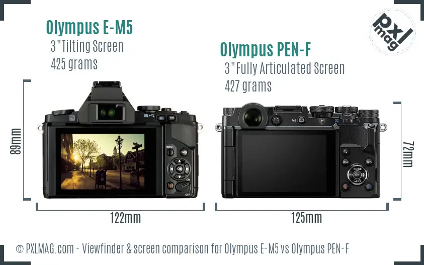 Olympus E-M5 vs Olympus PEN-F Screen and Viewfinder comparison