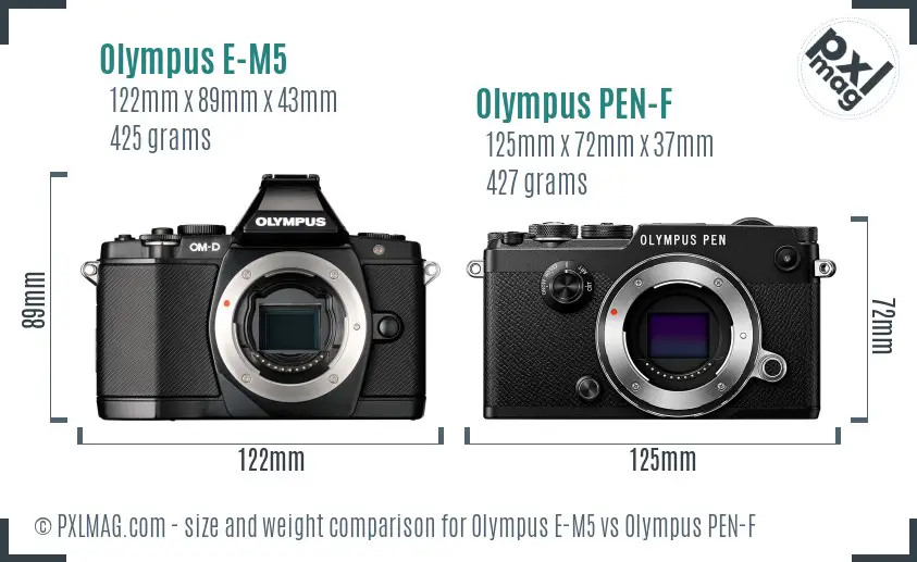 Olympus E-M5 vs Olympus PEN-F size comparison