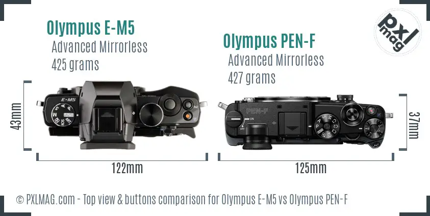 Olympus E-M5 vs Olympus PEN-F top view buttons comparison