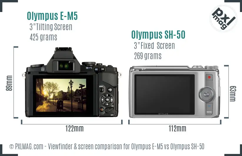 Olympus E-M5 vs Olympus SH-50 Screen and Viewfinder comparison