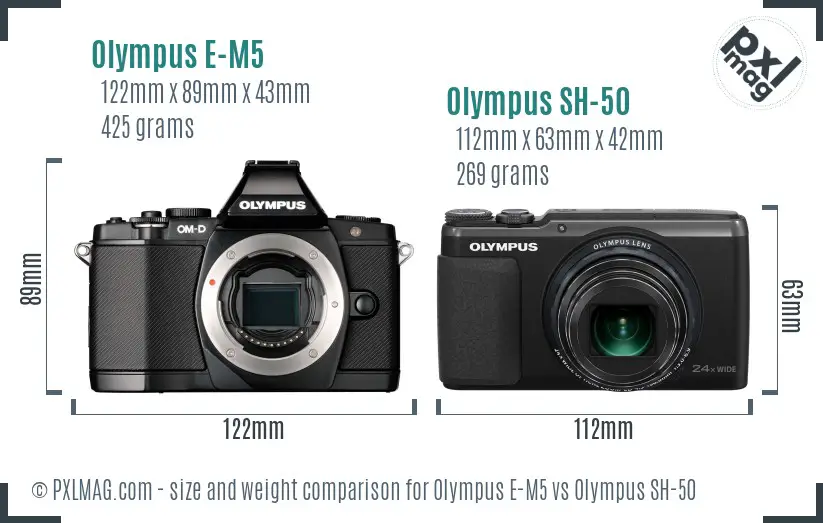 Olympus E-M5 vs Olympus SH-50 size comparison