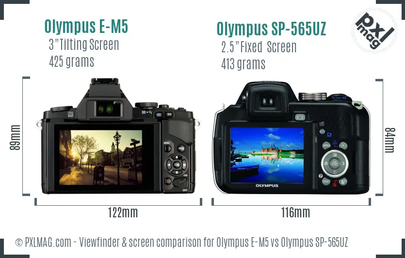 Olympus E-M5 vs Olympus SP-565UZ Screen and Viewfinder comparison