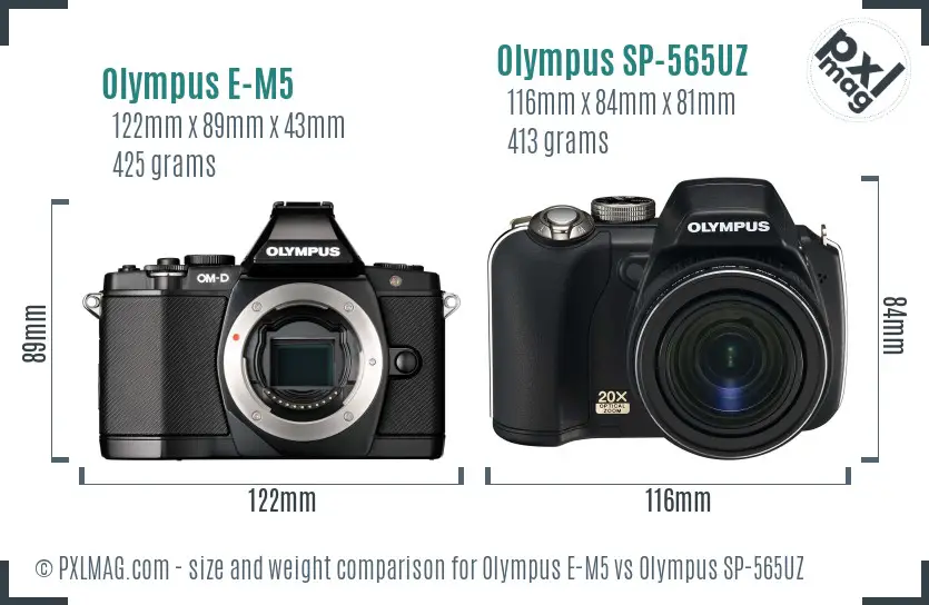 Olympus E-M5 vs Olympus SP-565UZ size comparison